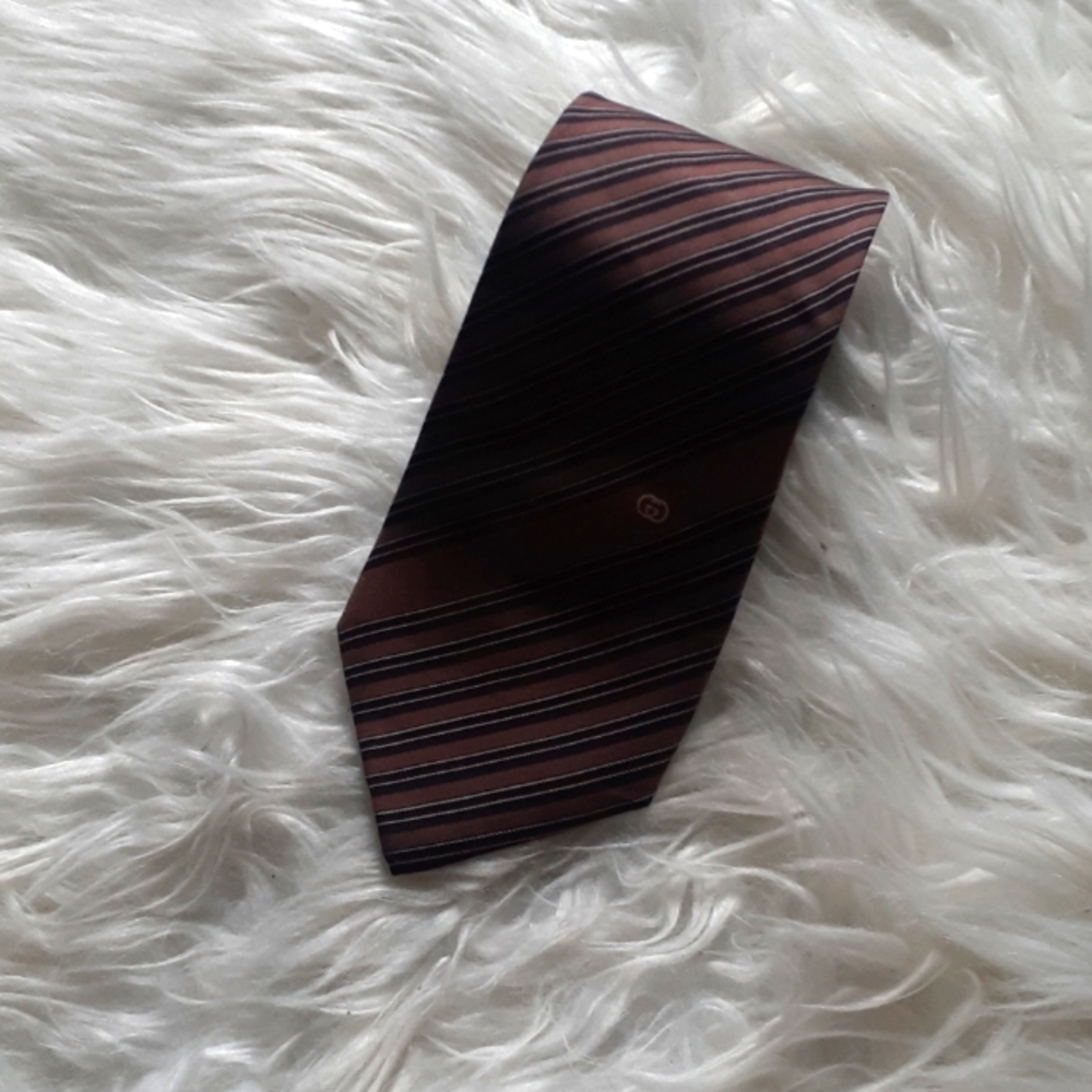 Vtg Brown Gucci Striped Silk Tie